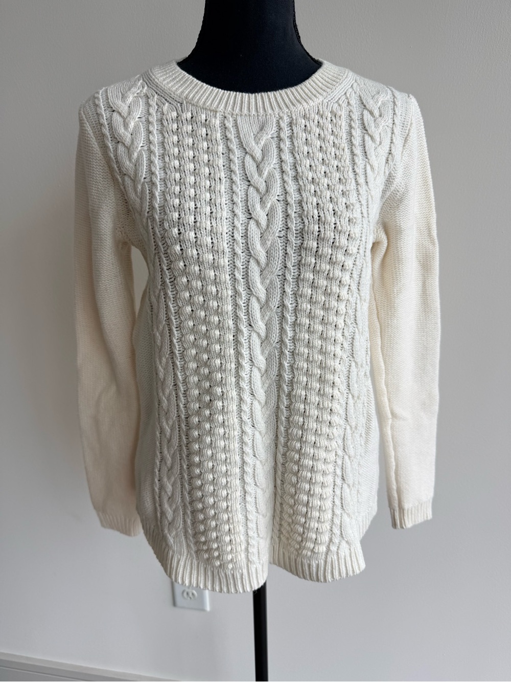 J. Crew Chunky Cable Knit Crewneck Sweater Pullover - Cream Ivory